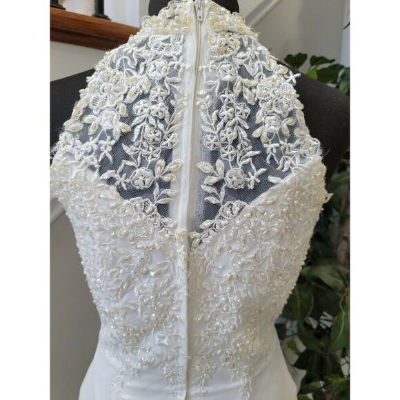 Lenovia Women White Polyester Halter Neck Sleeveless Wedding Maxi Dress Size 10 - Picture 8 of 12